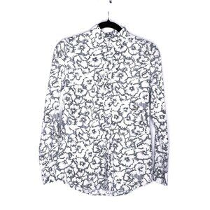 Banana Republic Dillon Shirt Black & White Floral Blouse 100% Cotton Top Sz XS